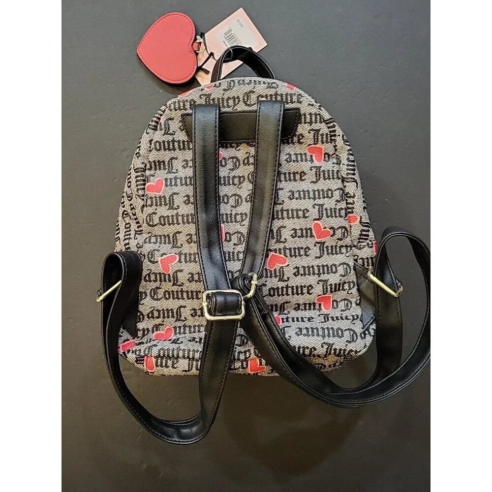 JUICY COUTURE Heart Gothic Status Backpack Grey & Black with Red & Pink Hearts - Picture 6 of 9